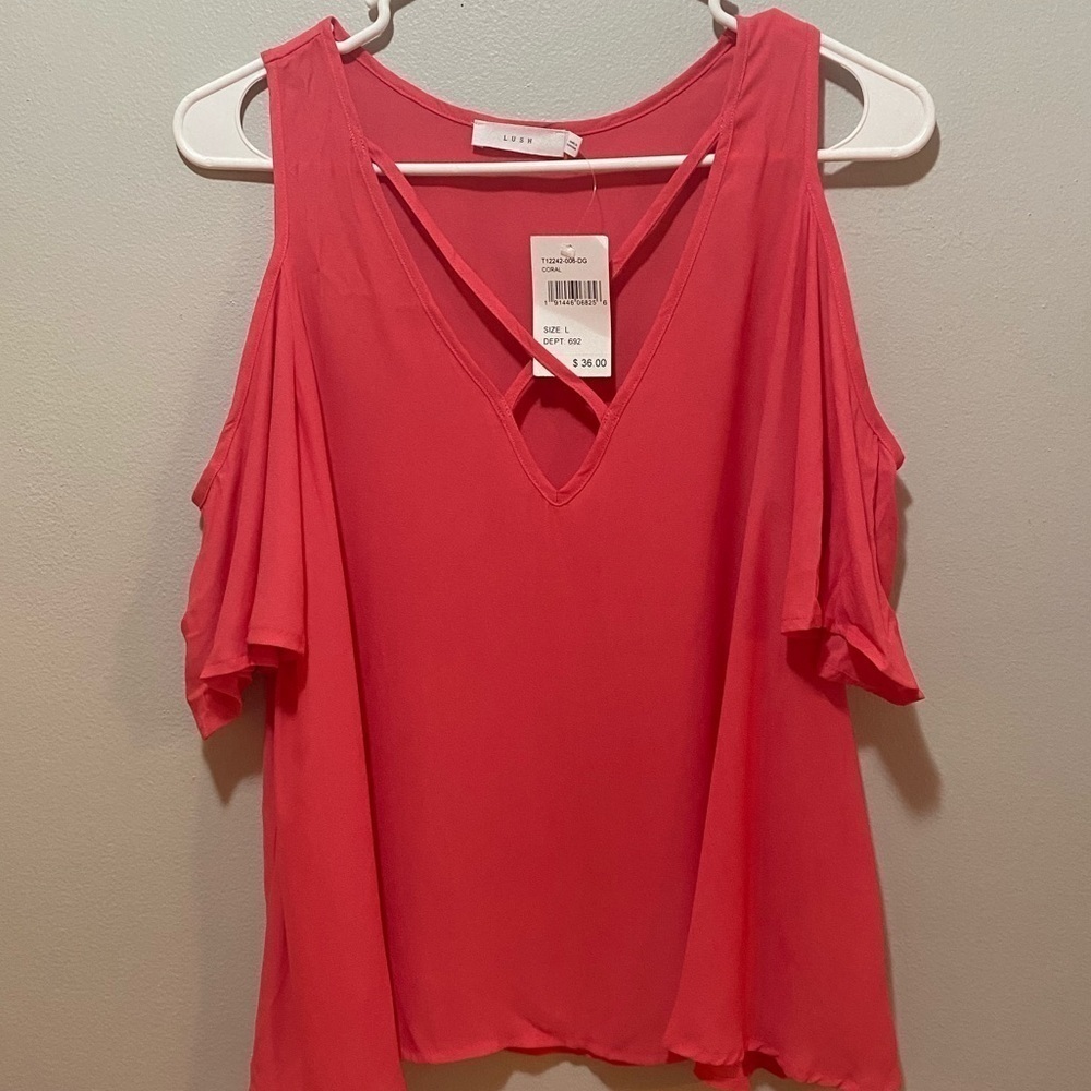 Lush Pink Tee with Shoulder Cut Outs